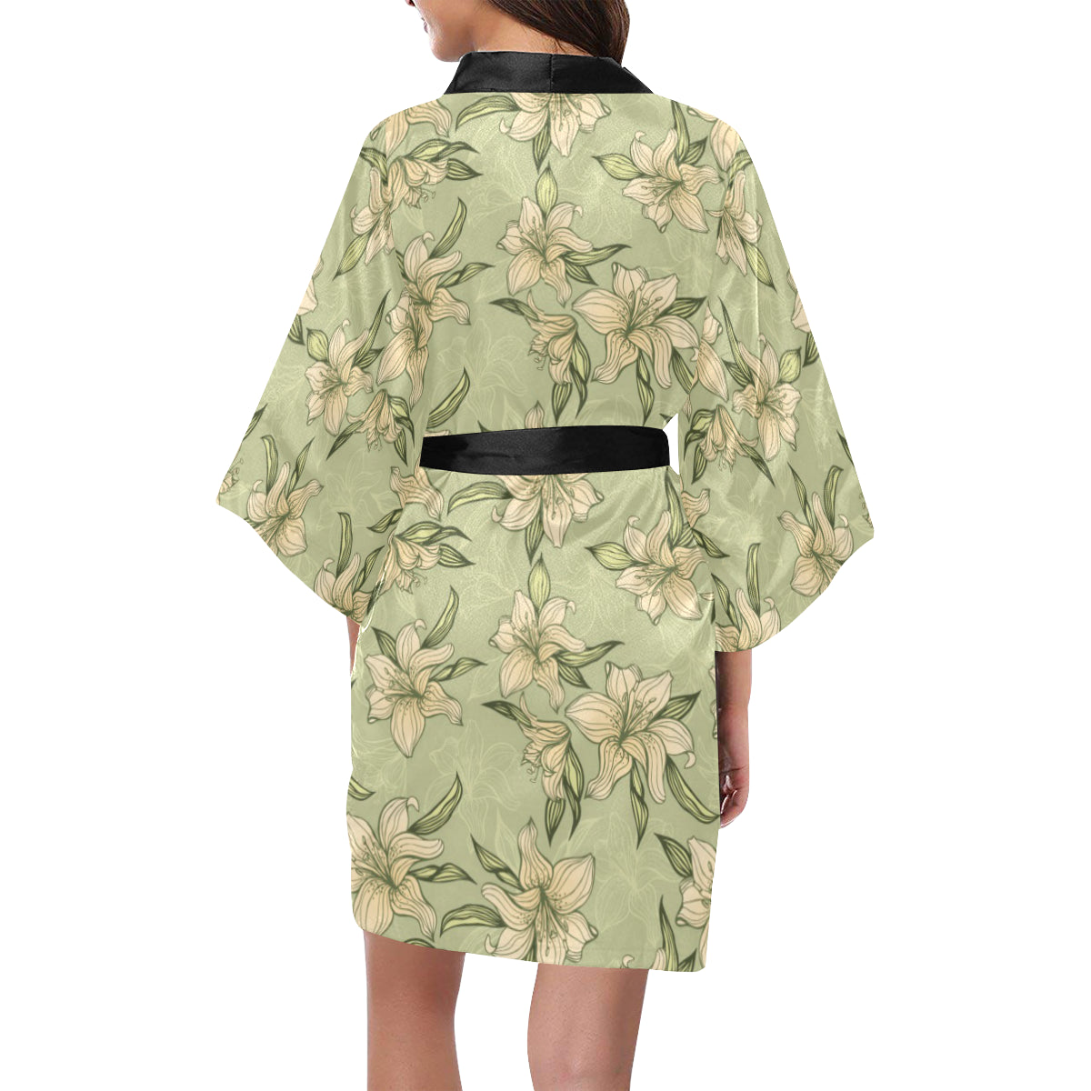 Lily Pattern Print Design LY06 Women's Short Kimono