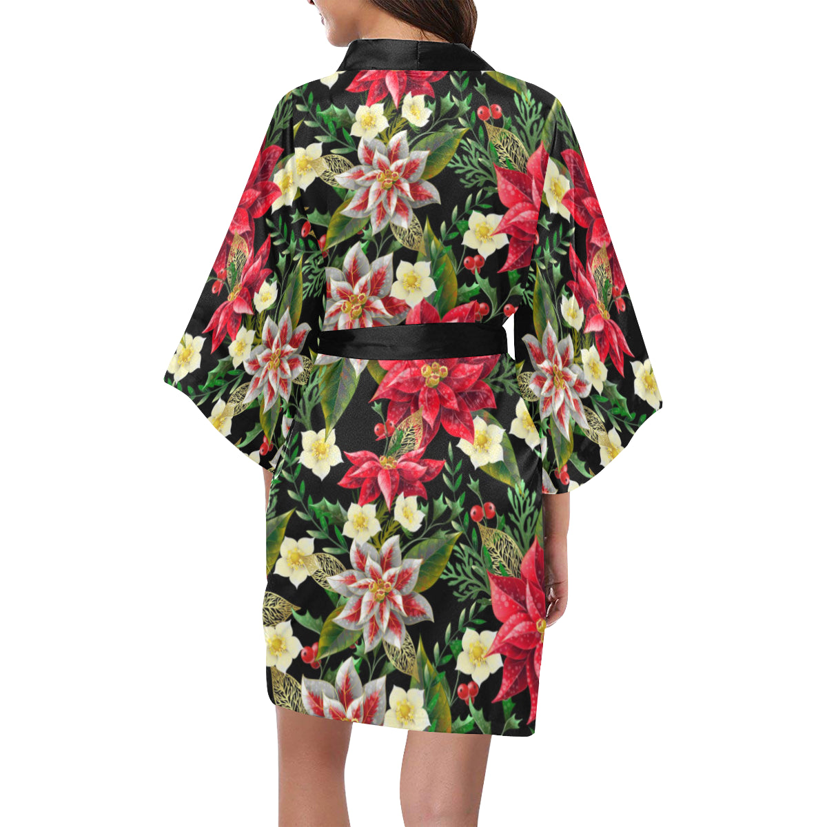 Poinsettia Pattern Print Design POT05 Women's Short Kimono
