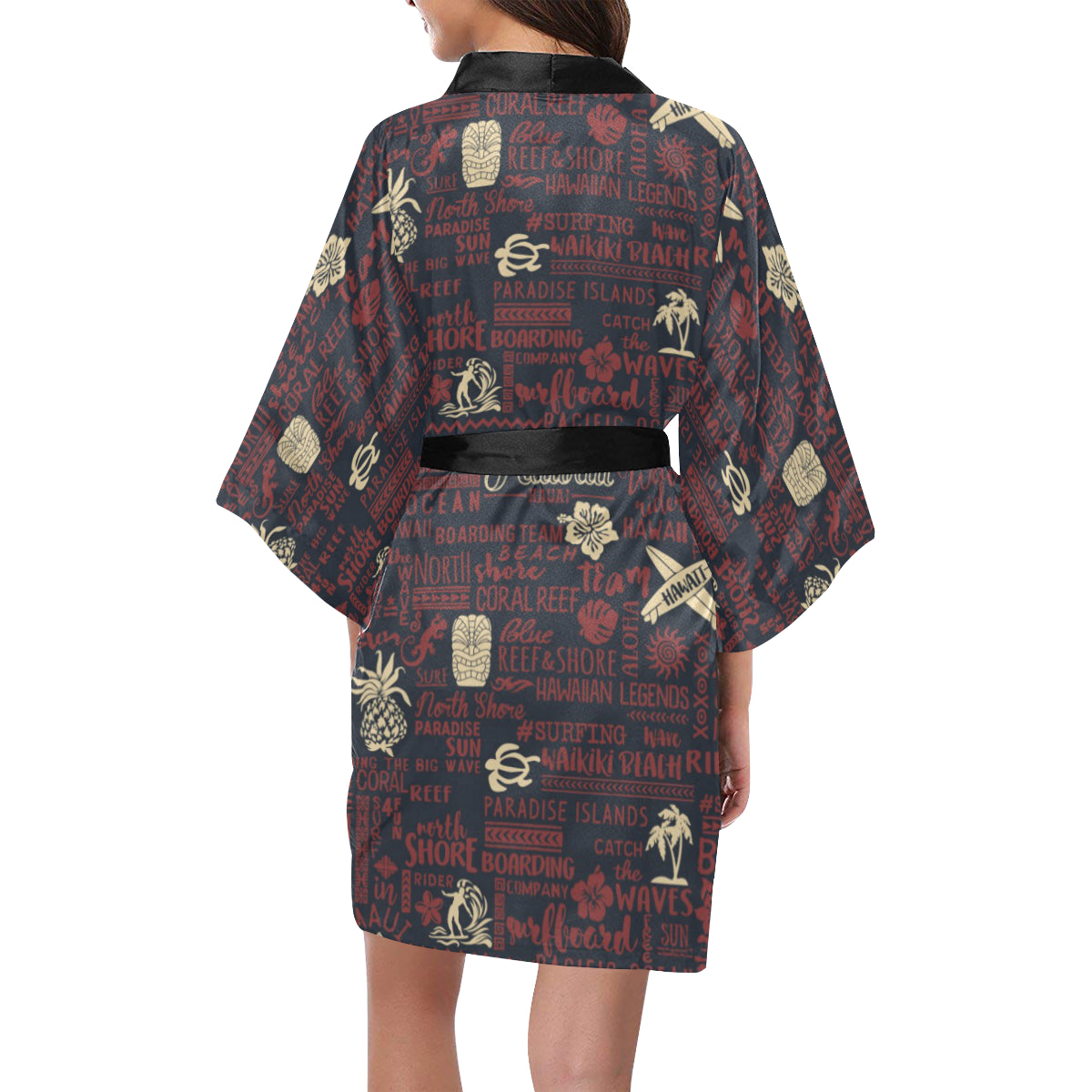 Hawaiian Themed Pattern Print Design H017 Women's Short Kimono