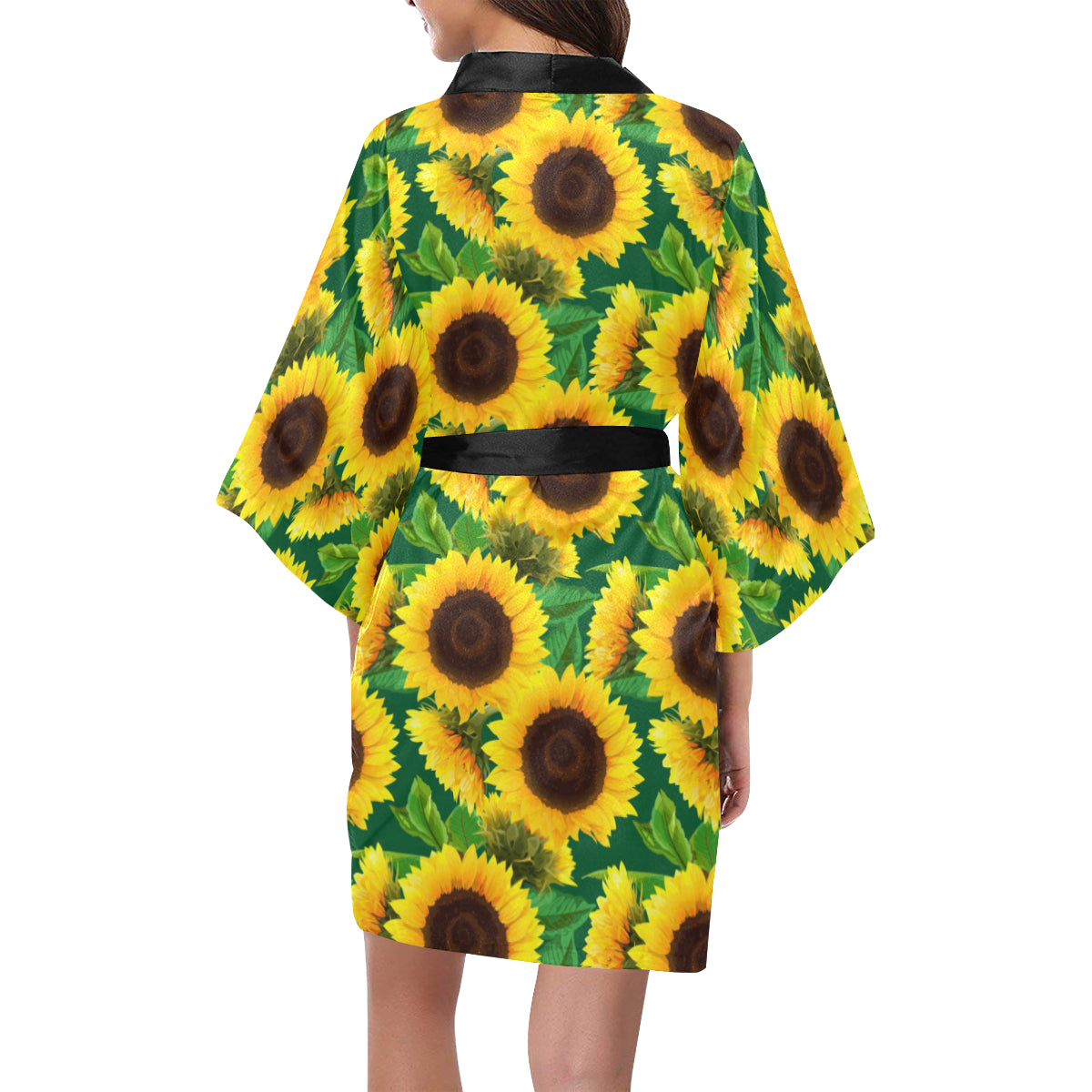 Sunflower Pattern Print Design SF02 Women's Short Kimono