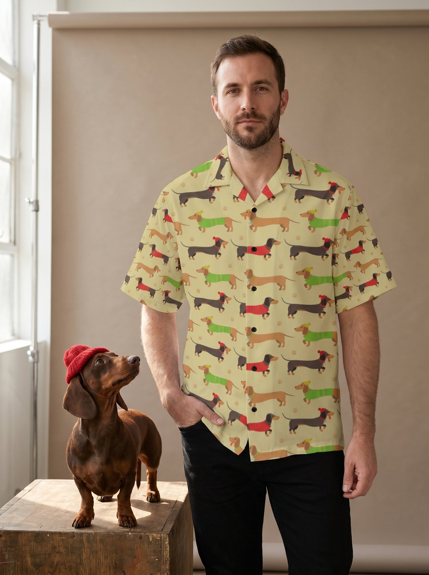 Dachshund Pattern Print Design 06 Men's Hawaiian Shirt