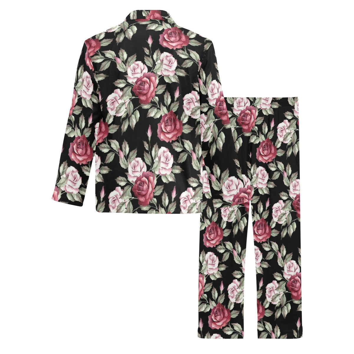 Rose Red Pink Pattern Print Design RO03 Men's Long Sleeve Pajama Set