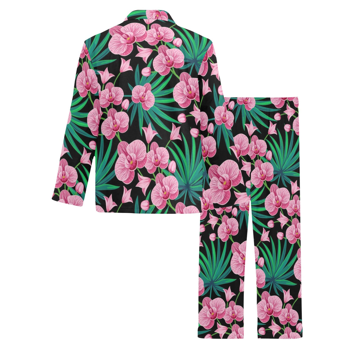 Orchid Pink Pattern Print Design OR06 Men's Long Sleeve Pajama Set