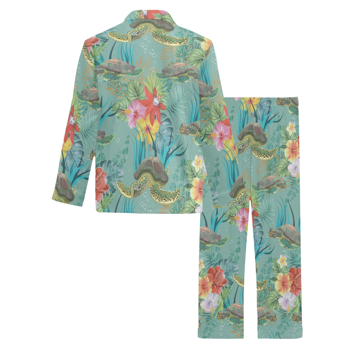 Sea Turtle Pattern Print Design T012 Men's Long Sleeve Pajama Set