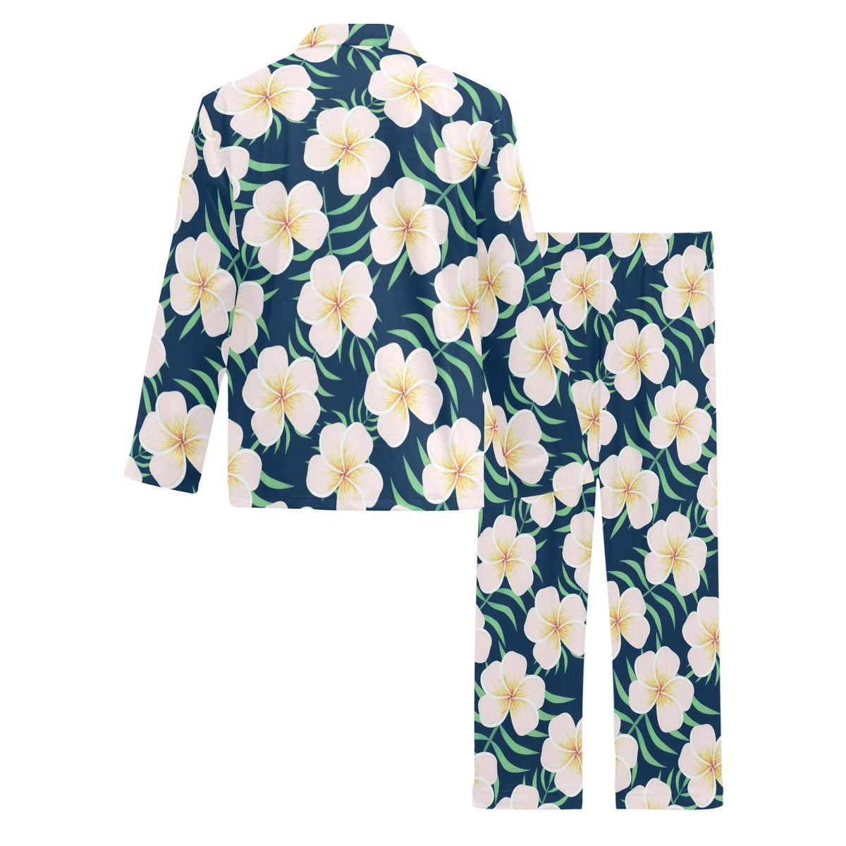 Pink Plumeria Pattern Print Design PM016 Men's Long Sleeve Pajama Set