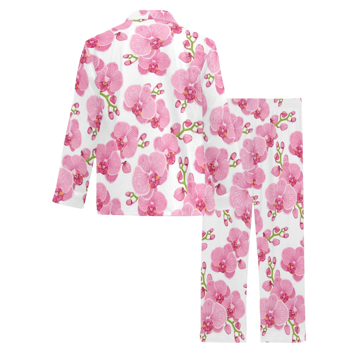 Orchid Pink Pattern Print Design OR07 Men's Long Sleeve Pajama Set