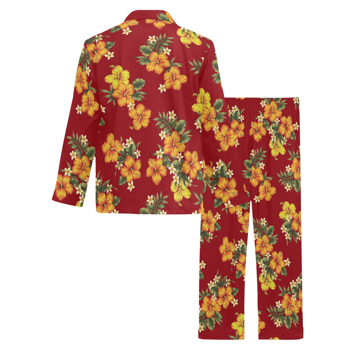 Orange Hibiscus Pattern Print Design HB026 Men's Long Sleeve Pajama Set