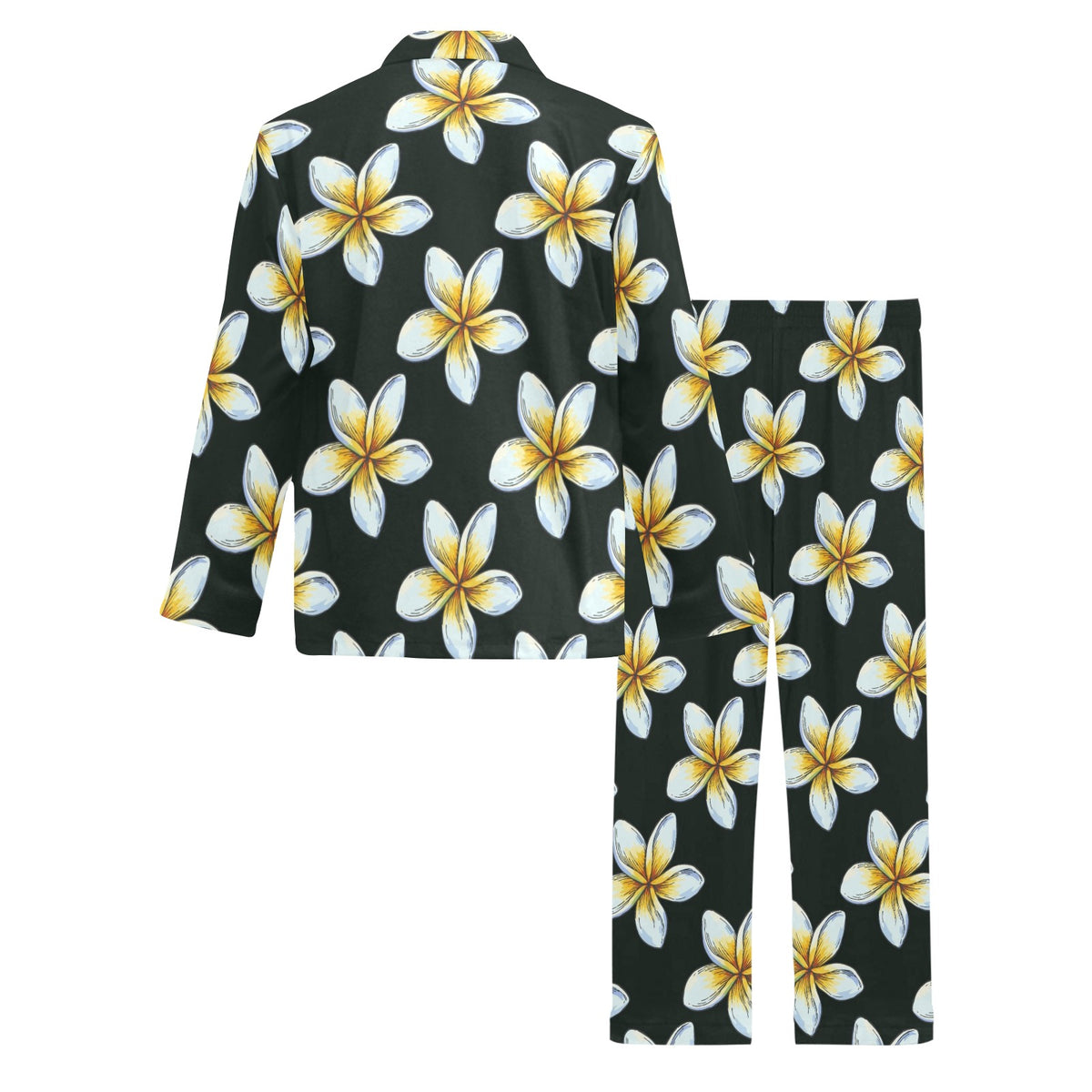 White Plumeria Pattern Print Design PM022 Men's Long Sleeve Pajama Set