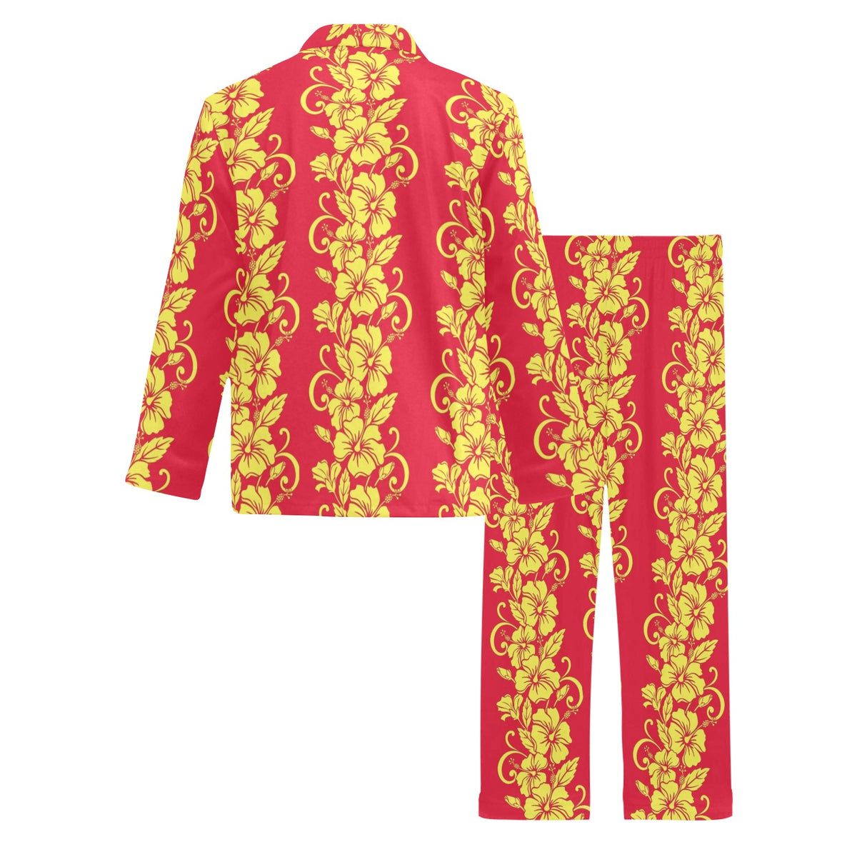 Orange Hibiscus Pattern Print Design HB018 Men's Long Sleeve Pajama Set