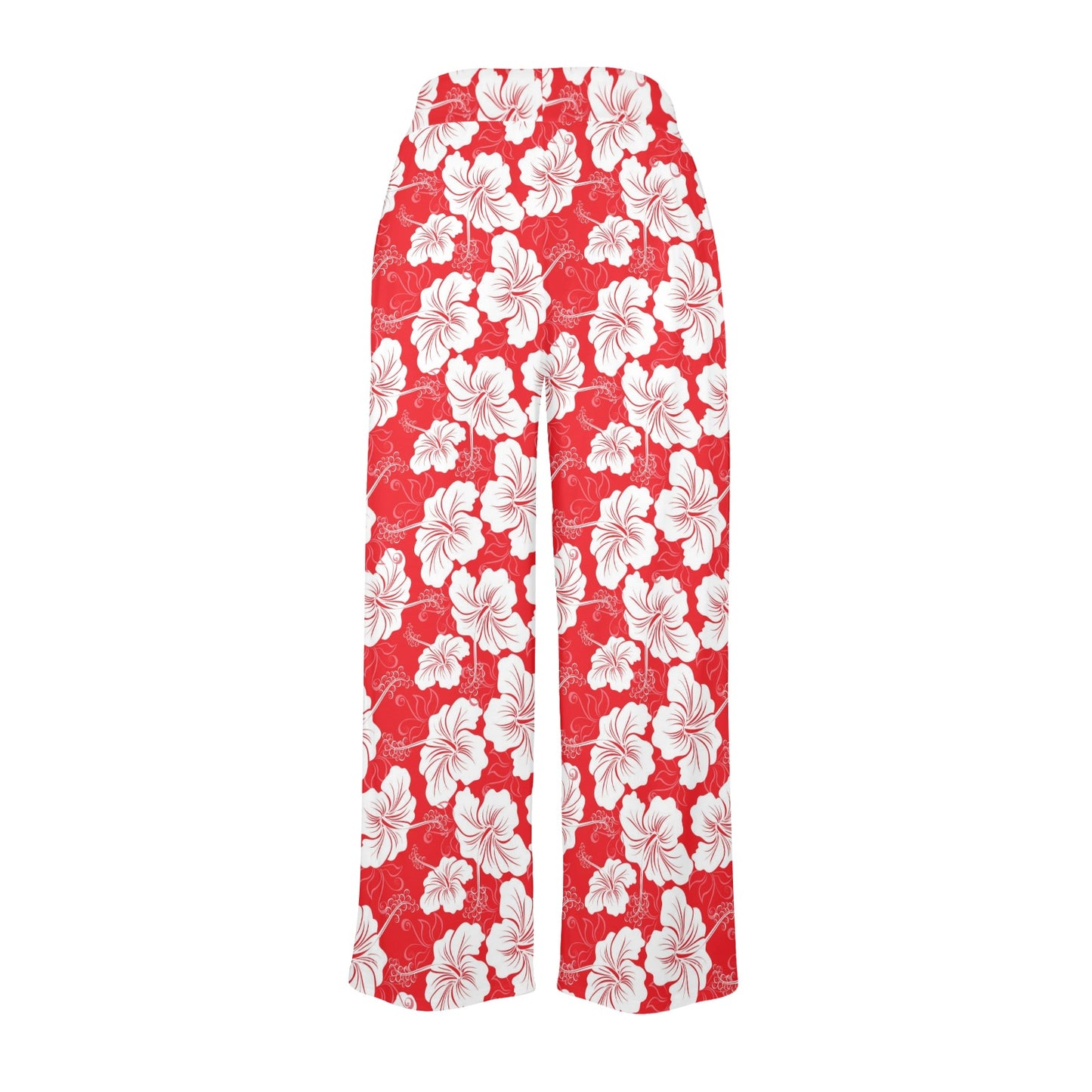 Flower Hawaiian Hibiscus Red Background Print Women's Wide Leg Lounge Pants