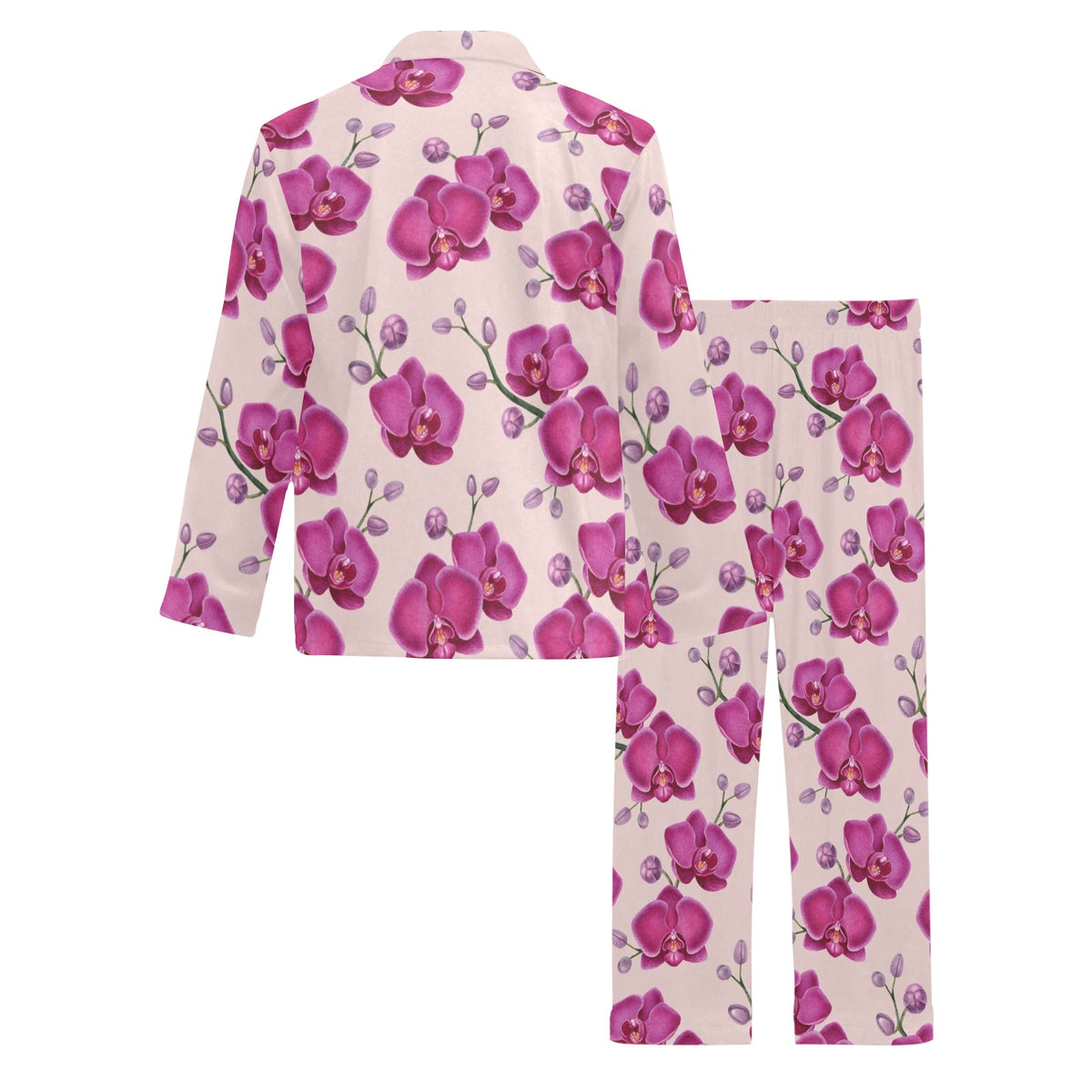 Orchid Purple Pattern Print Design OR04 Men's Long Sleeve Pajama Set