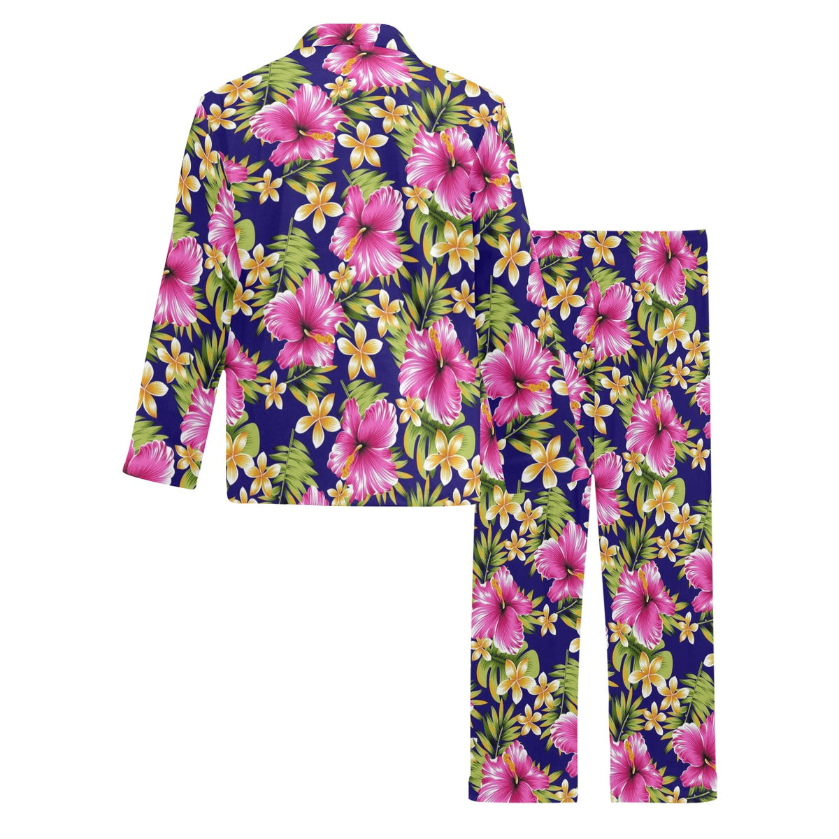 Pink Hibiscus Pattern Print Design HB027 Men's Long Sleeve Pajama Set