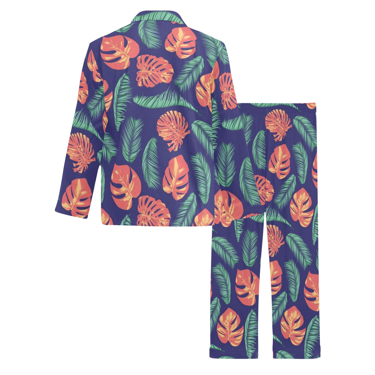 Palm Leaves Pattern Print Design PL011 Men's Long Sleeve Pajama Set
