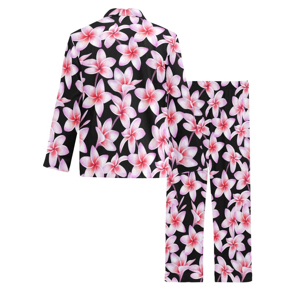 Pink Plumeria Pattern Print Design PM09 Men's Long Sleeve Pajama Set