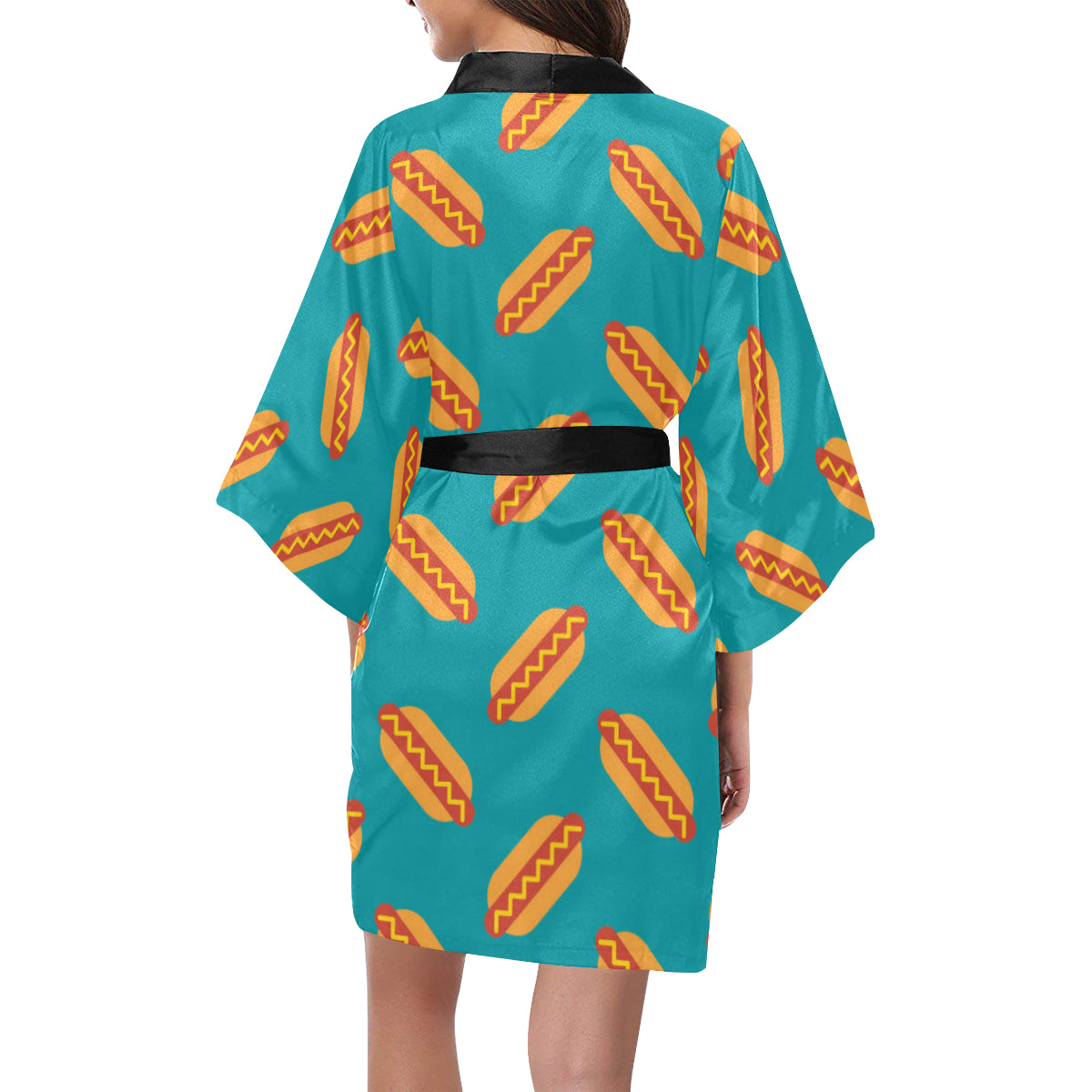 Hot Dog Pattern Print Design 03 Women's Short Kimono