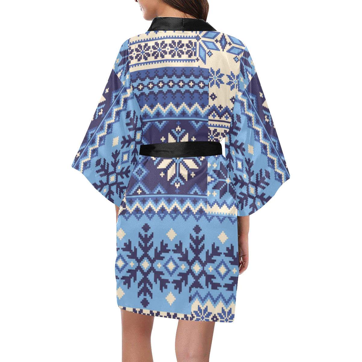 Nordic Pattern Print Design A04 Women's Short Kimono