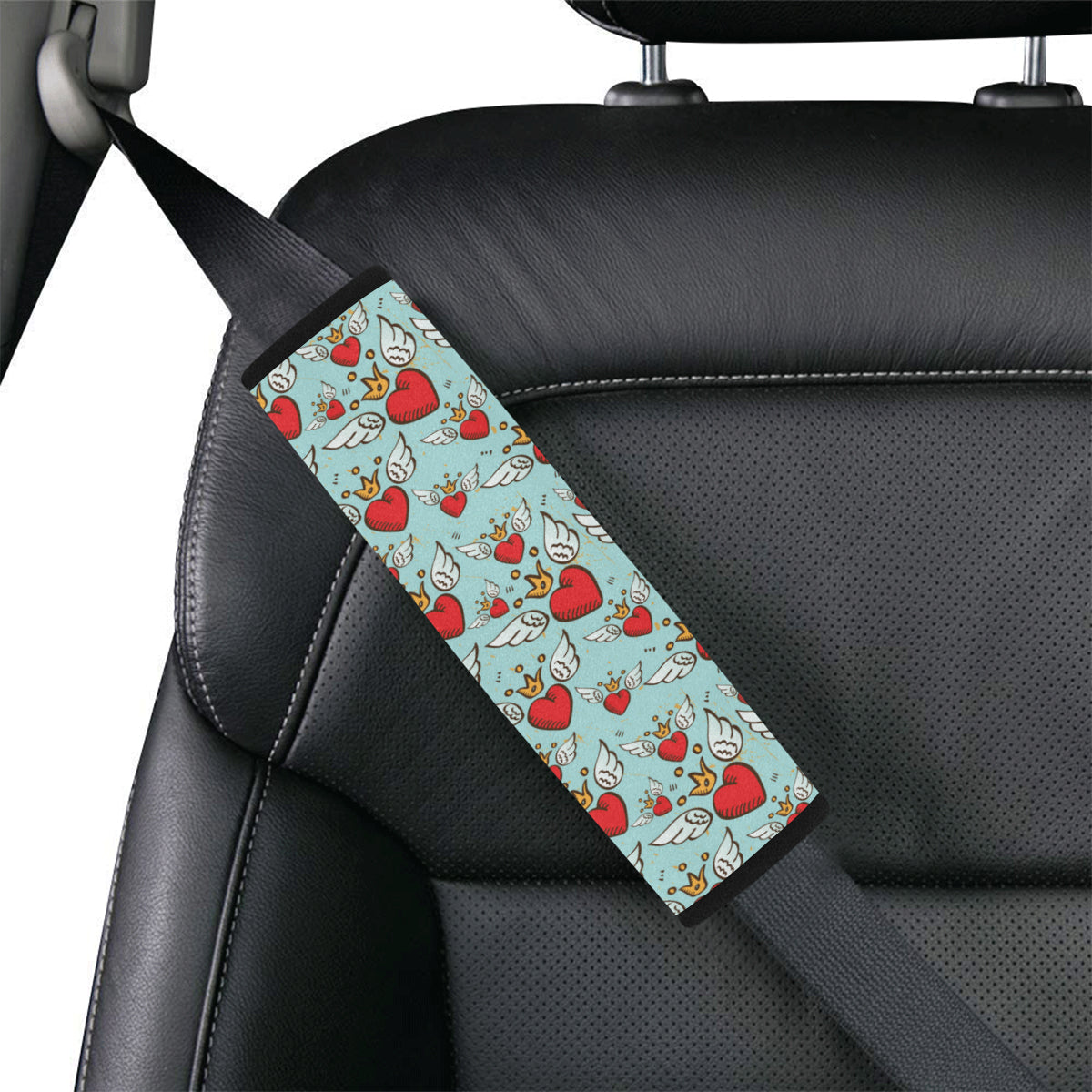 Angel Wings Heart Pattern Print Design 02 Car Seat Belt Cover