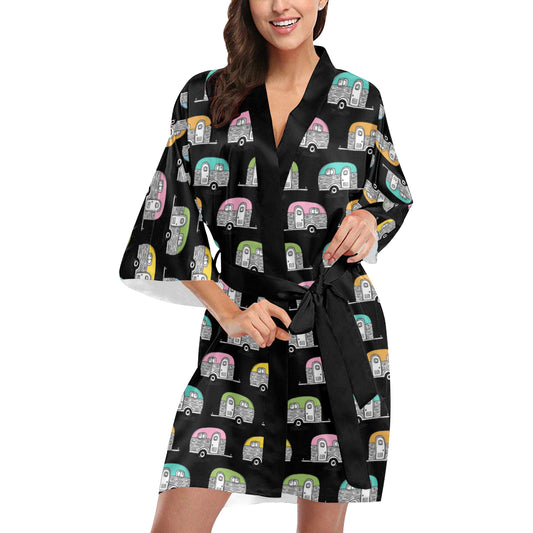 Camper Pattern Camping Themed No 2 Print Women Kimono Robe
