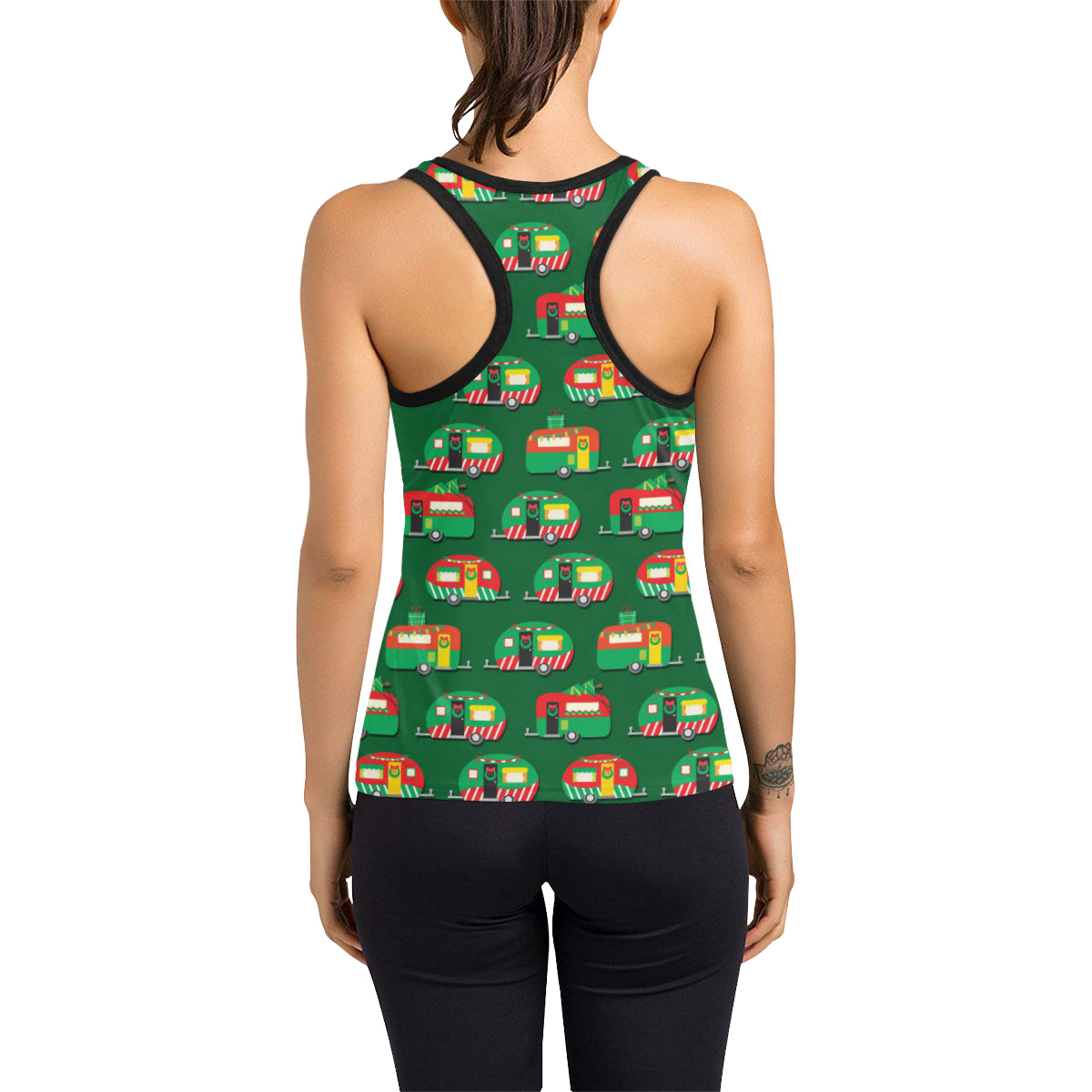 Camper Camping Christmas Themed Print Women's Racerback Tank Top