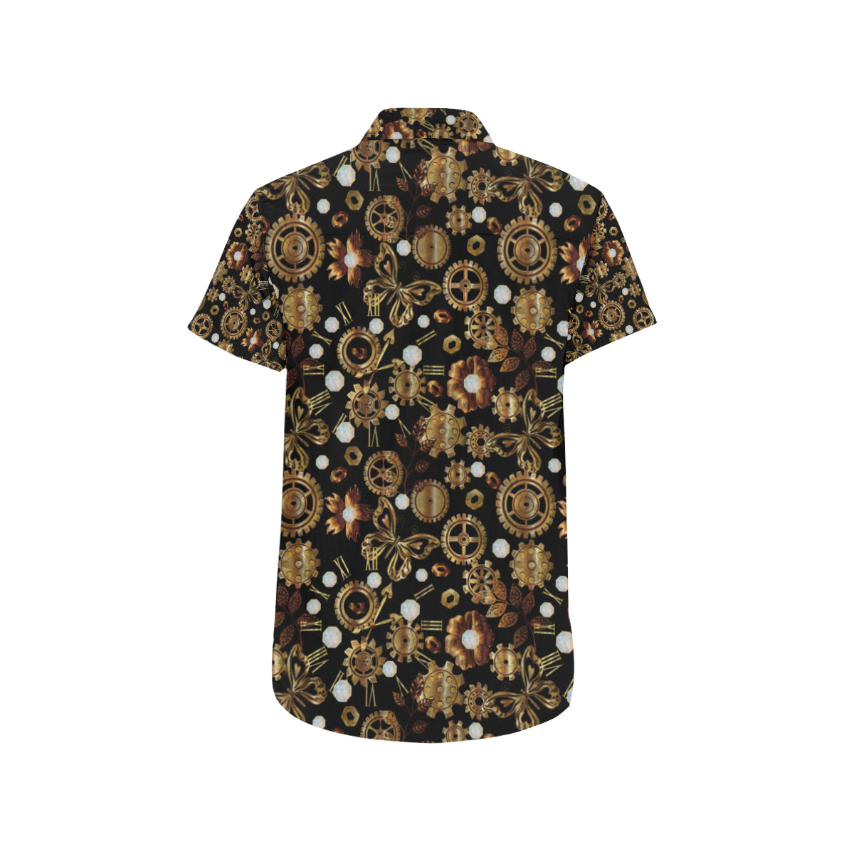 Steampunk Butterfly Design Themed Print Men's Short Sleeve Button Up Shirt