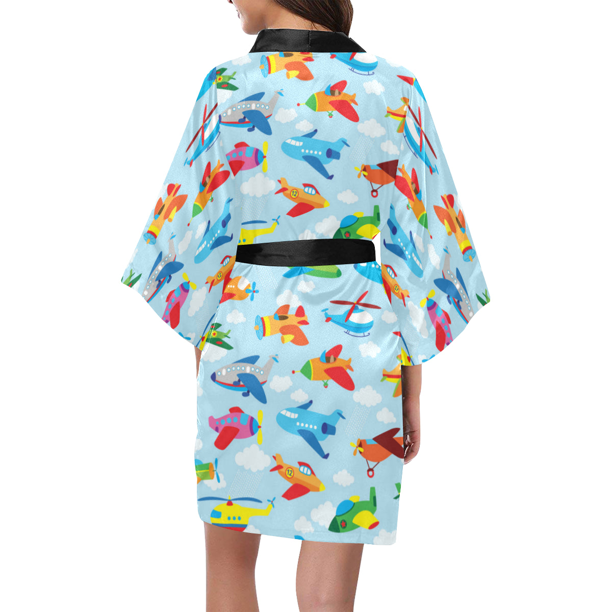Airplane Colorful Pattern Print Design 01 Women's Short Kimono