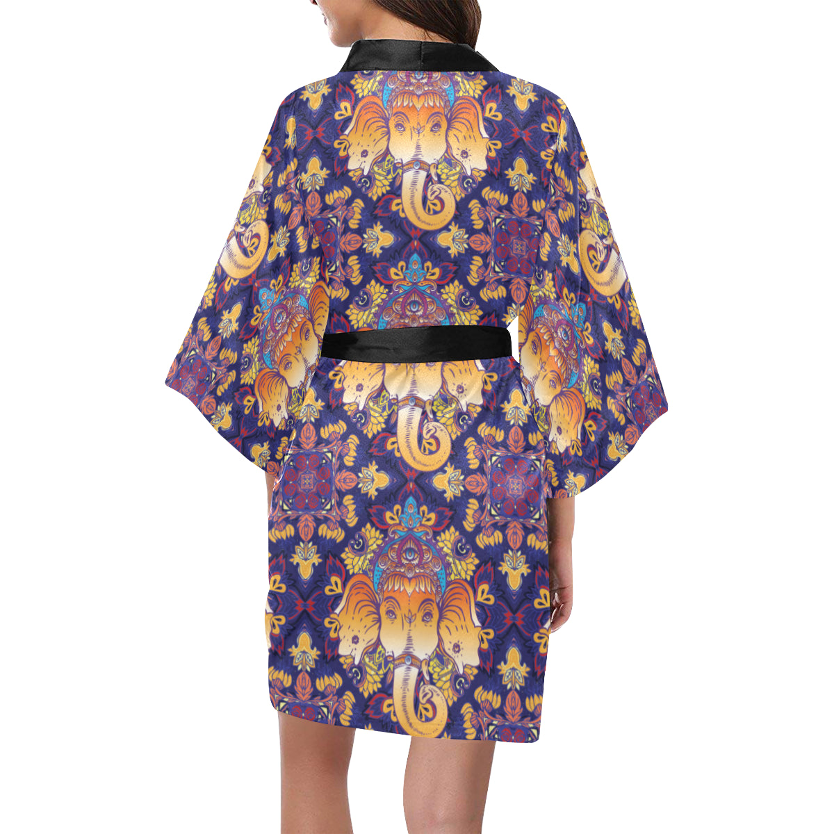 Ganesha Pattern Print Design 01 Women's Short Kimono