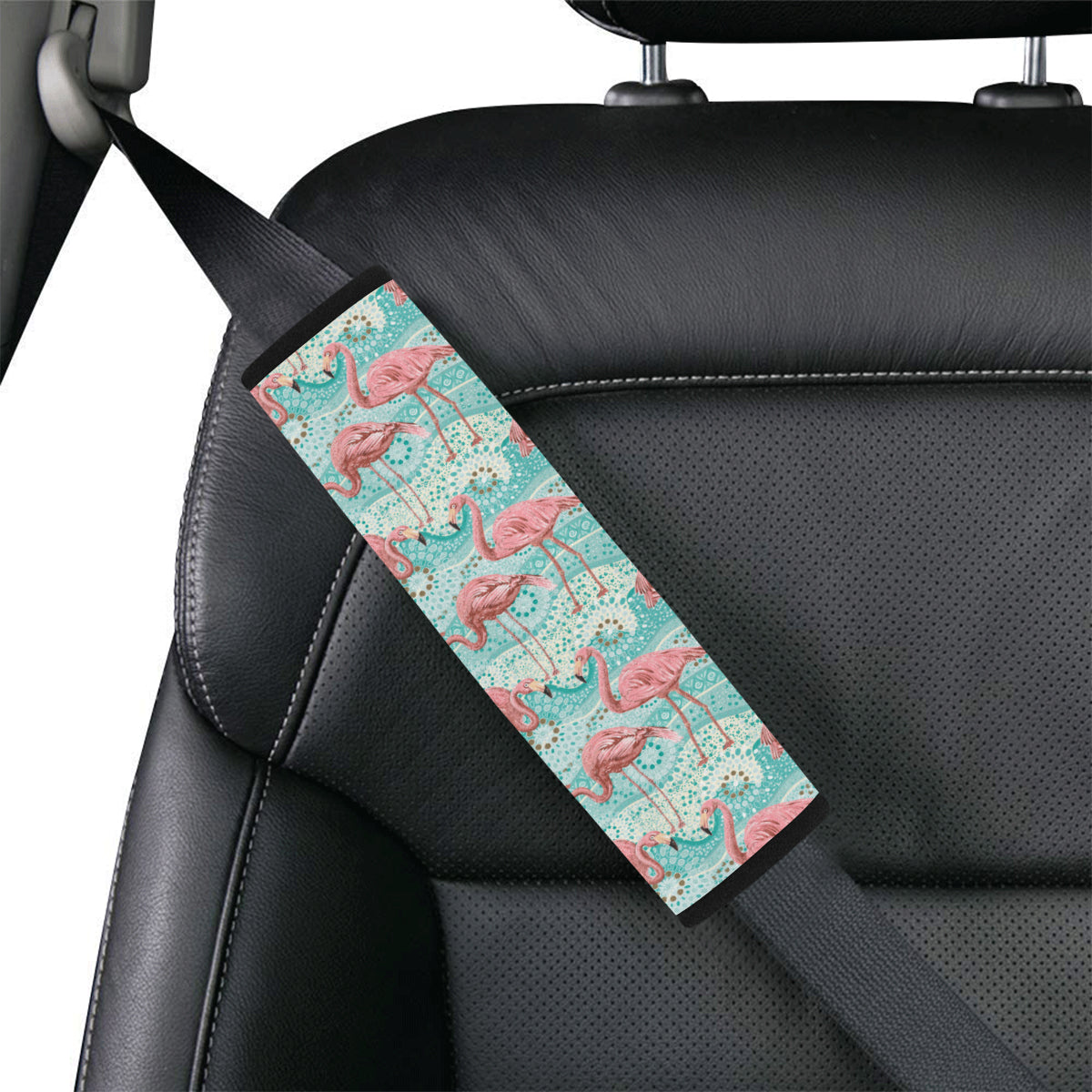 Flamingo Background Themed Print Car Seat Belt Cover