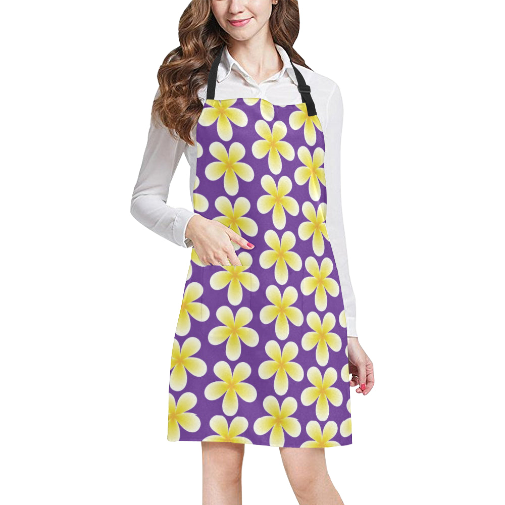Yellow Plumeria Pattern Print Design PM05 Apron with Pocket