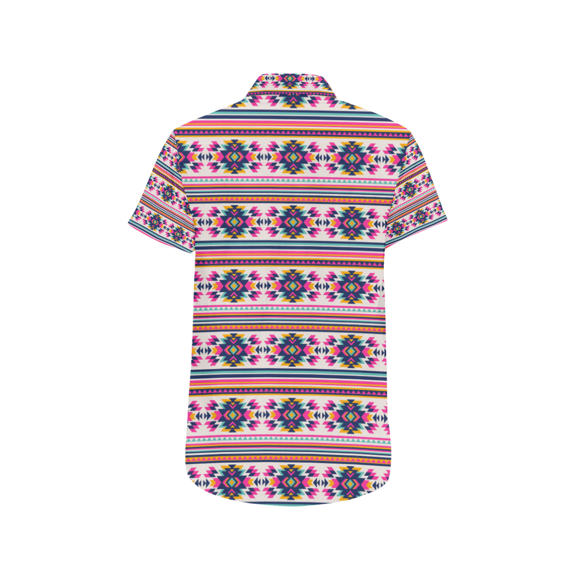 Indian Navajo Neon Themed Design Print Men's Short Sleeve Button Up Shirt