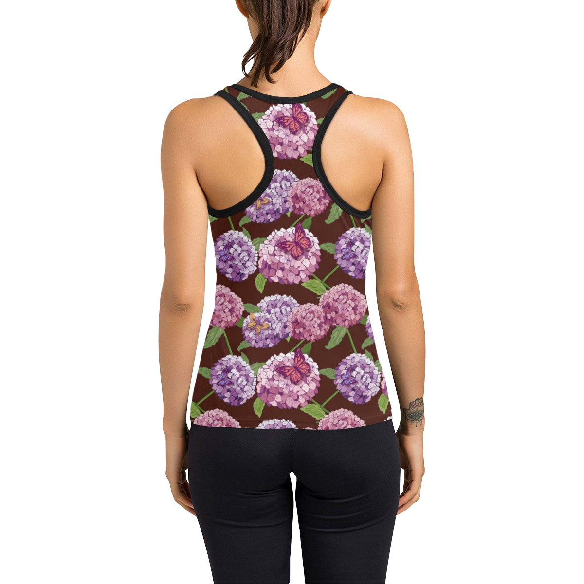 Hydrangea Pattern Print Design HD08 Women's Racerback Tank Top