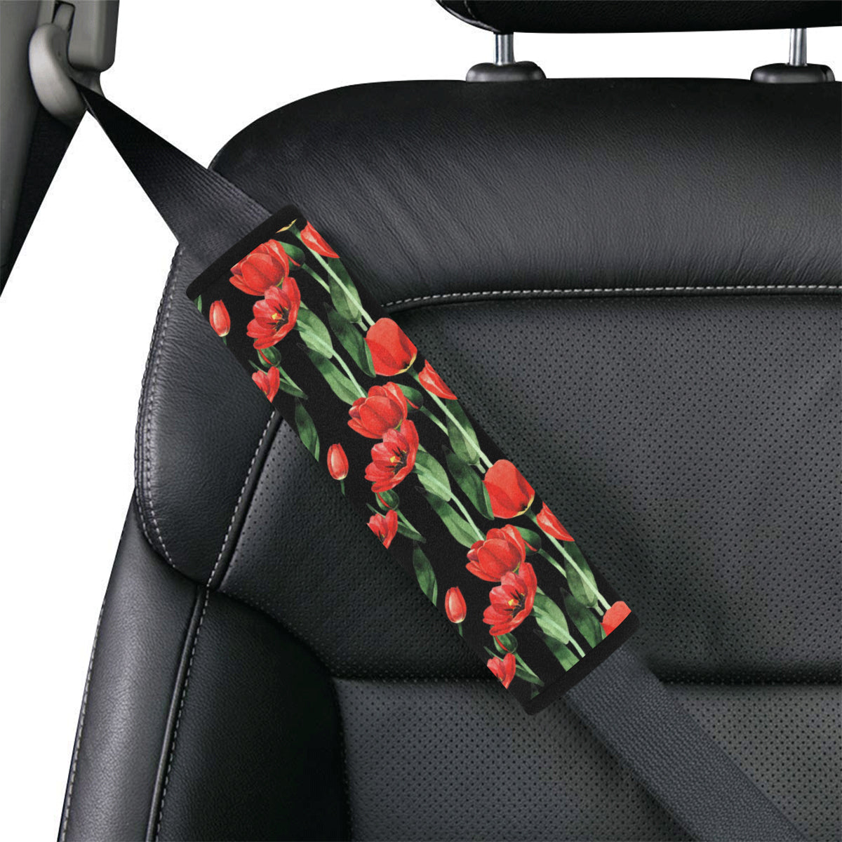 Tulip Red Pattern Print Design TP03 Car Seat Belt Cover