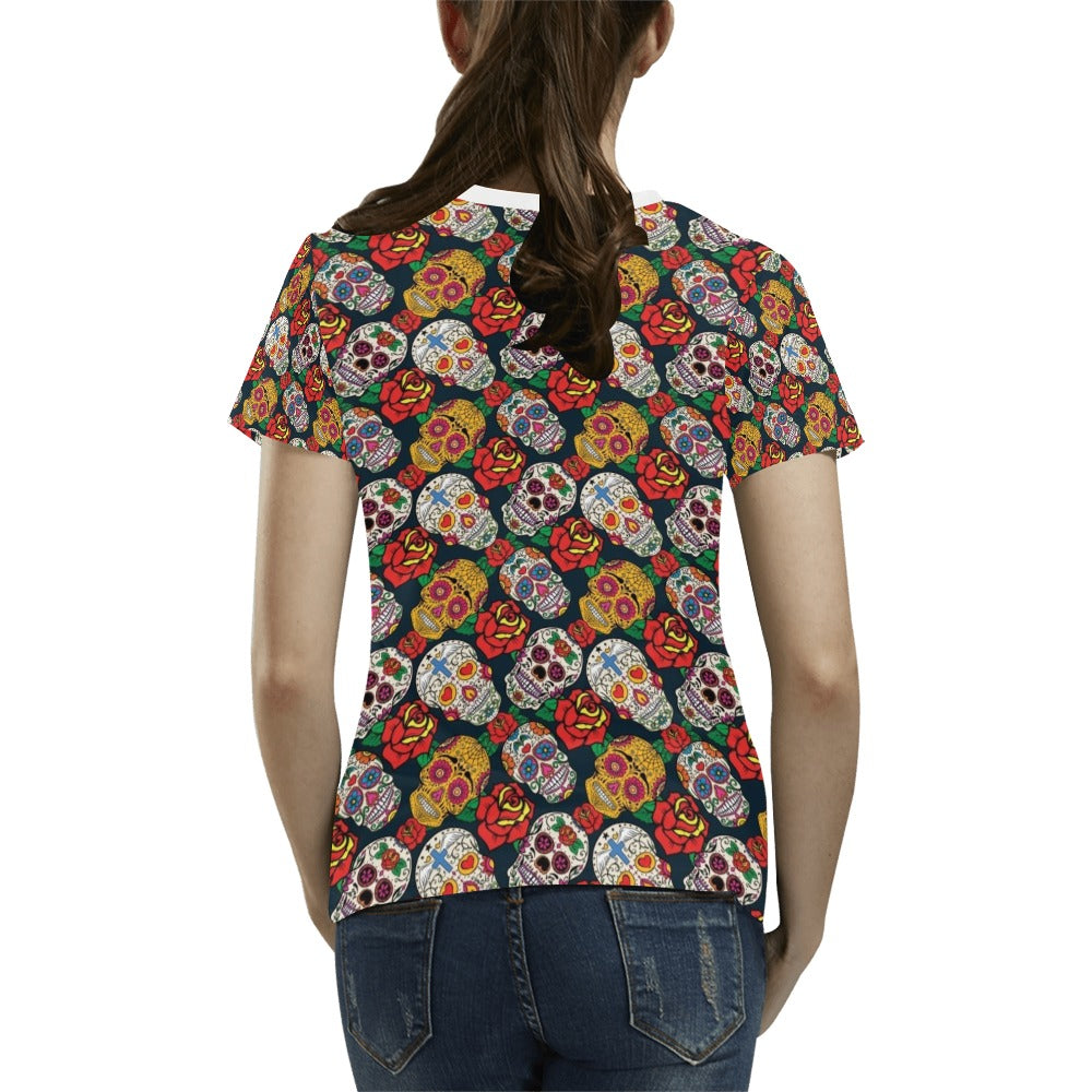 Sugar Skull Print Design LKS306 Women's T-shirt