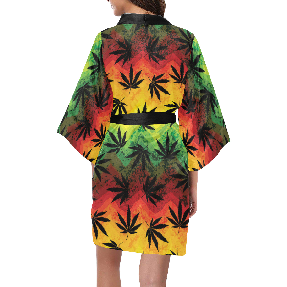 Rasta Pattern Print Design A02 Women's Short Kimono