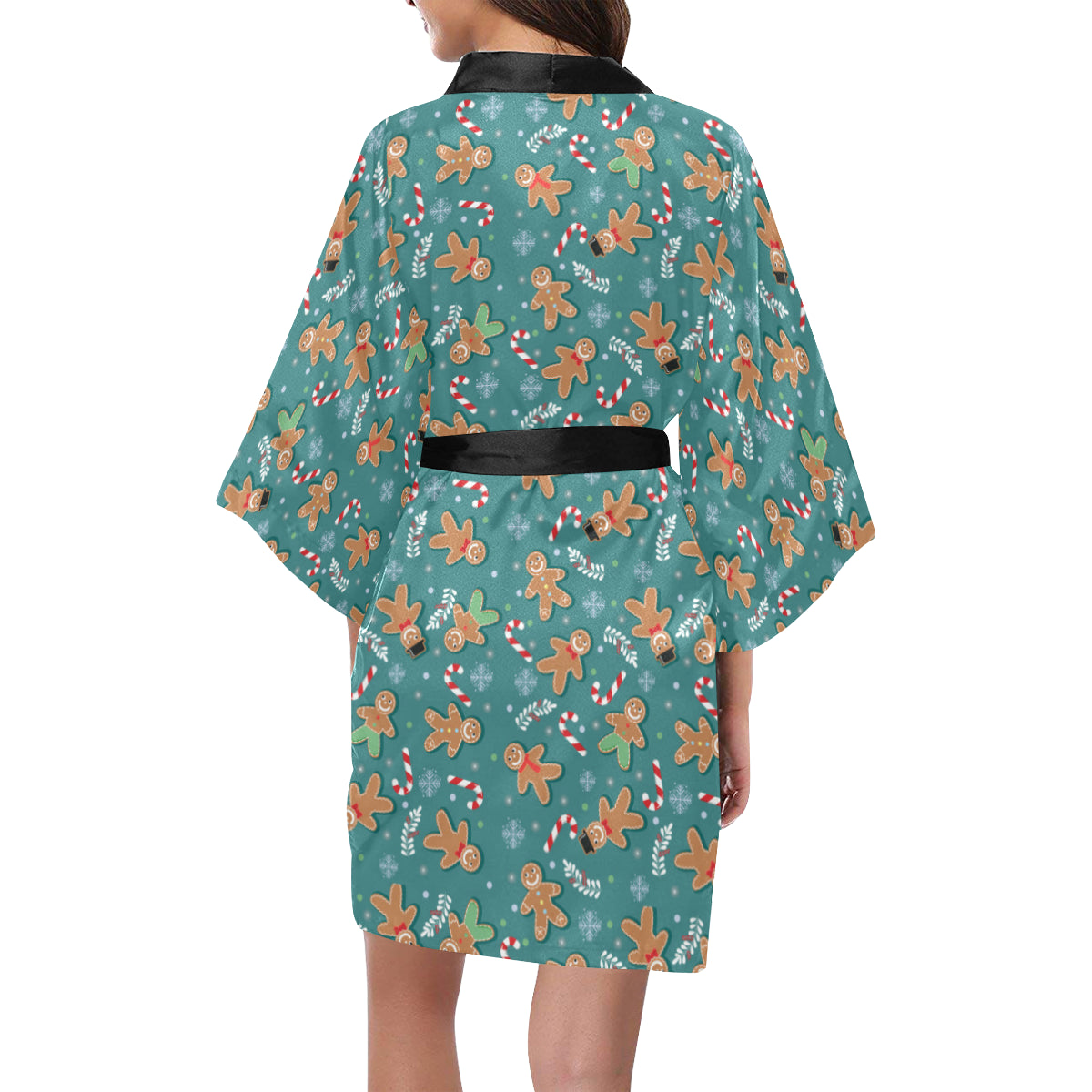 Gingerbread Pattern Print Design 05 Women's Short Kimono
