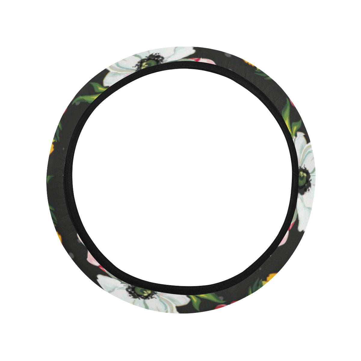 Anemone Pattern Print Design AM07 Steering Wheel Cover with Elastic Edge