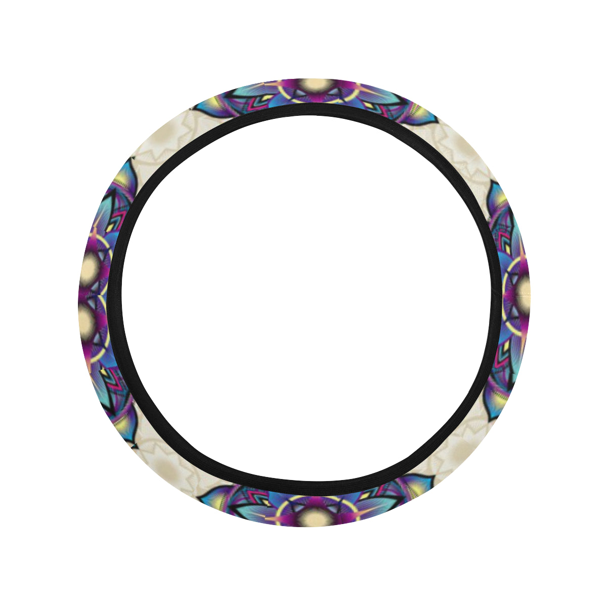 lotus Boho Pattern Print Design LO08 Steering Wheel Cover with Elastic Edge