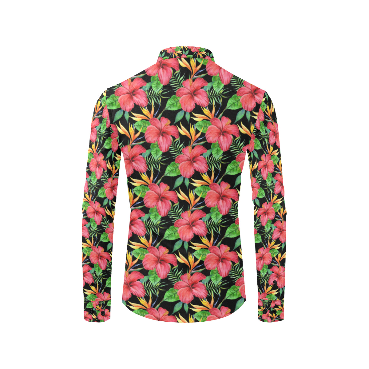 Red Hibiscus Pattern Print Design HB07 Men's Long Sleeve Shirt