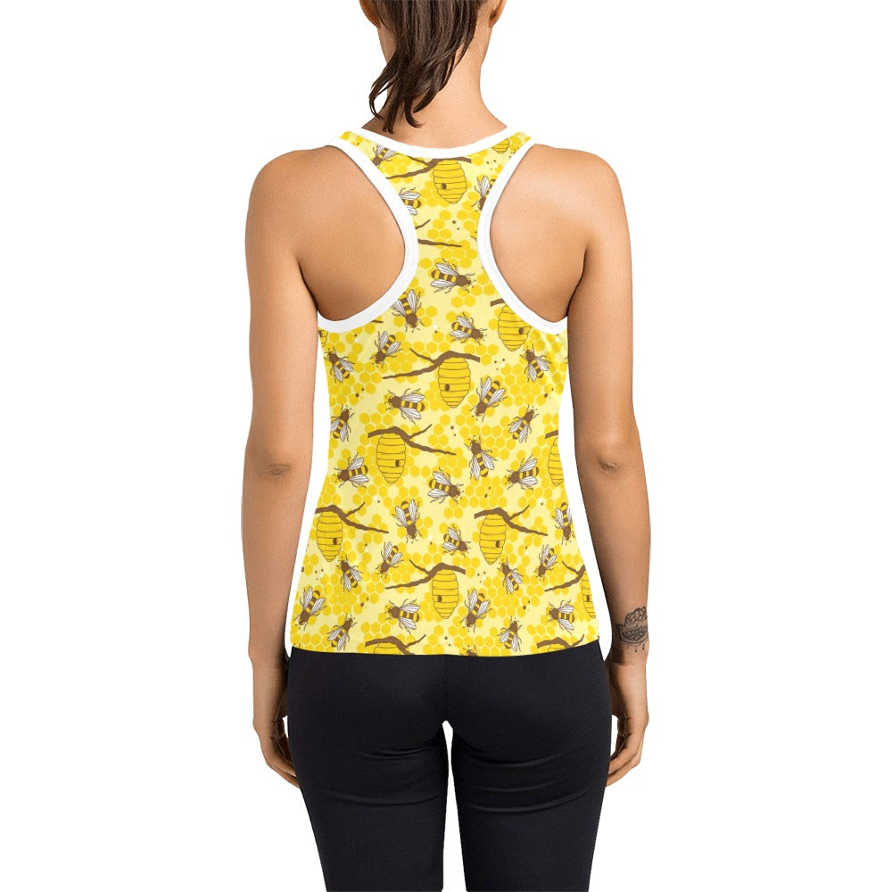 Bee With Honeycomb Print Design LKS302 Women's Racerback Tank Top