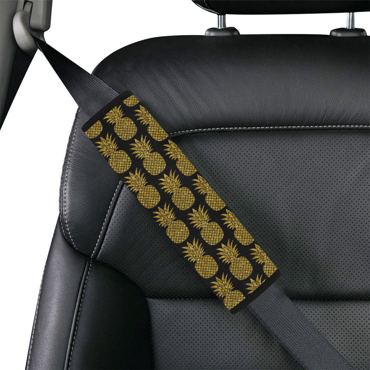 Gold Pineapple Pattern Print Design PP011 Car Seat Belt Cover