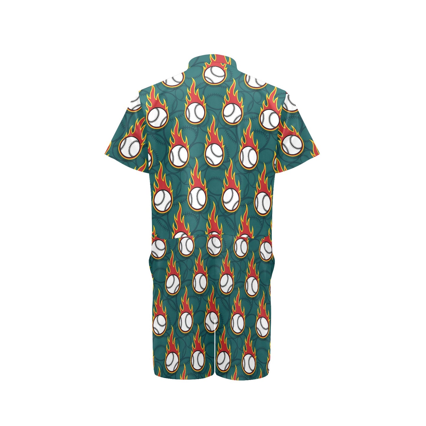 Baseball Fire Print Pattern Men's Romper