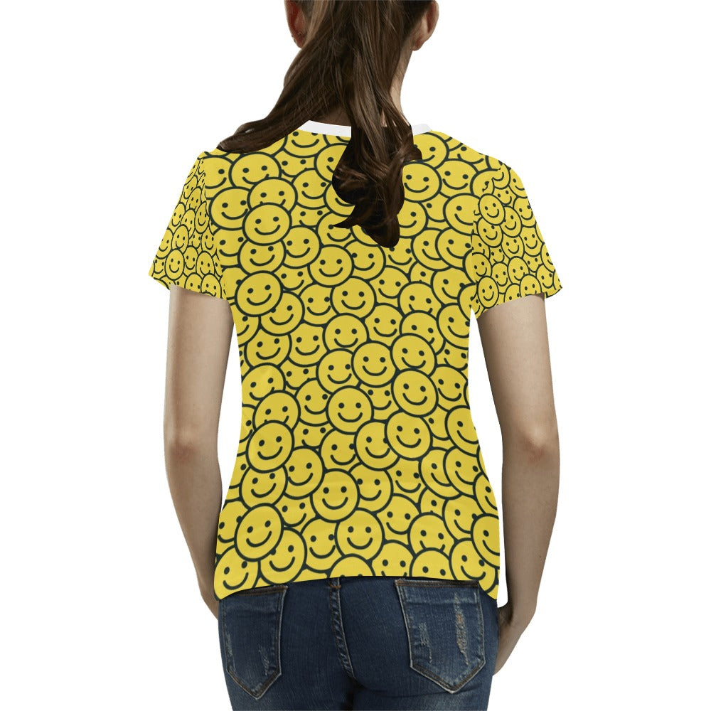Smiley Face Emoji Print Design LKS302 Women's T-shirt