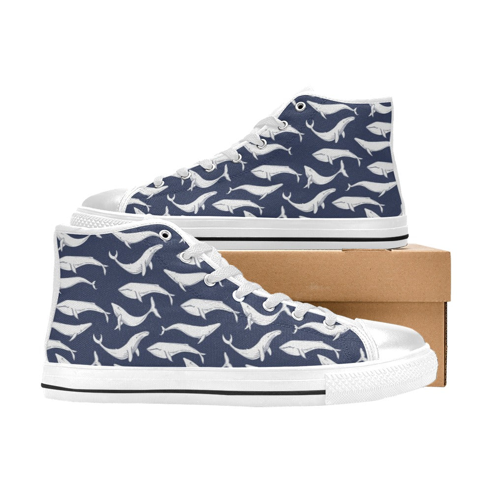 Whale Print Design LKS308 High Top Women's White Shoes