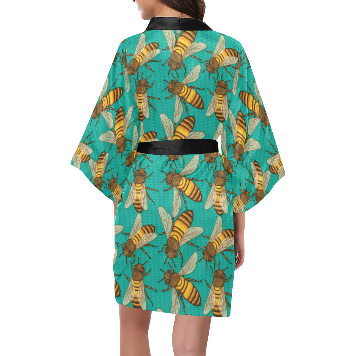 Bee Pattern Print Design BEE04 Women's Short Kimono