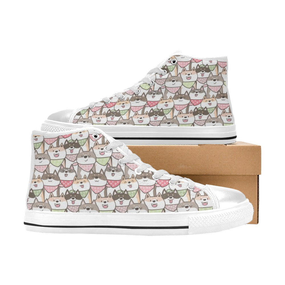 Shiba Inu Print Design LKS305 High Top Women's White Shoes