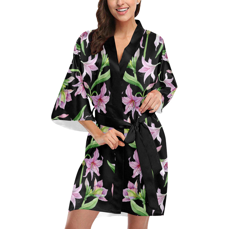 Amaryllis Pattern Print Design AL08 Women Kimono Robe