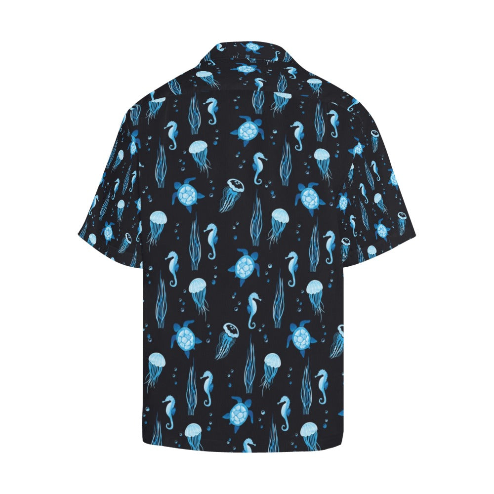 Sea Turtle Jelly Fish Sea Horse Print Design LKS3014 Men's Hawaiian Shirt