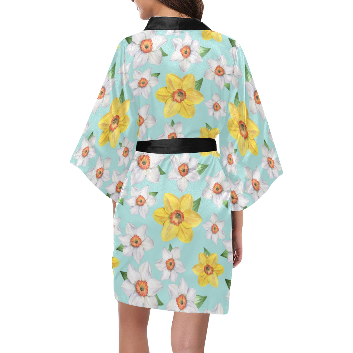 Daffodils Pattern Print Design DF07 Women's Short Kimono