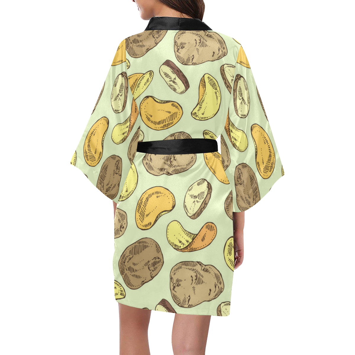 Potato Pattern Print Design A03 Women's Short Kimono
