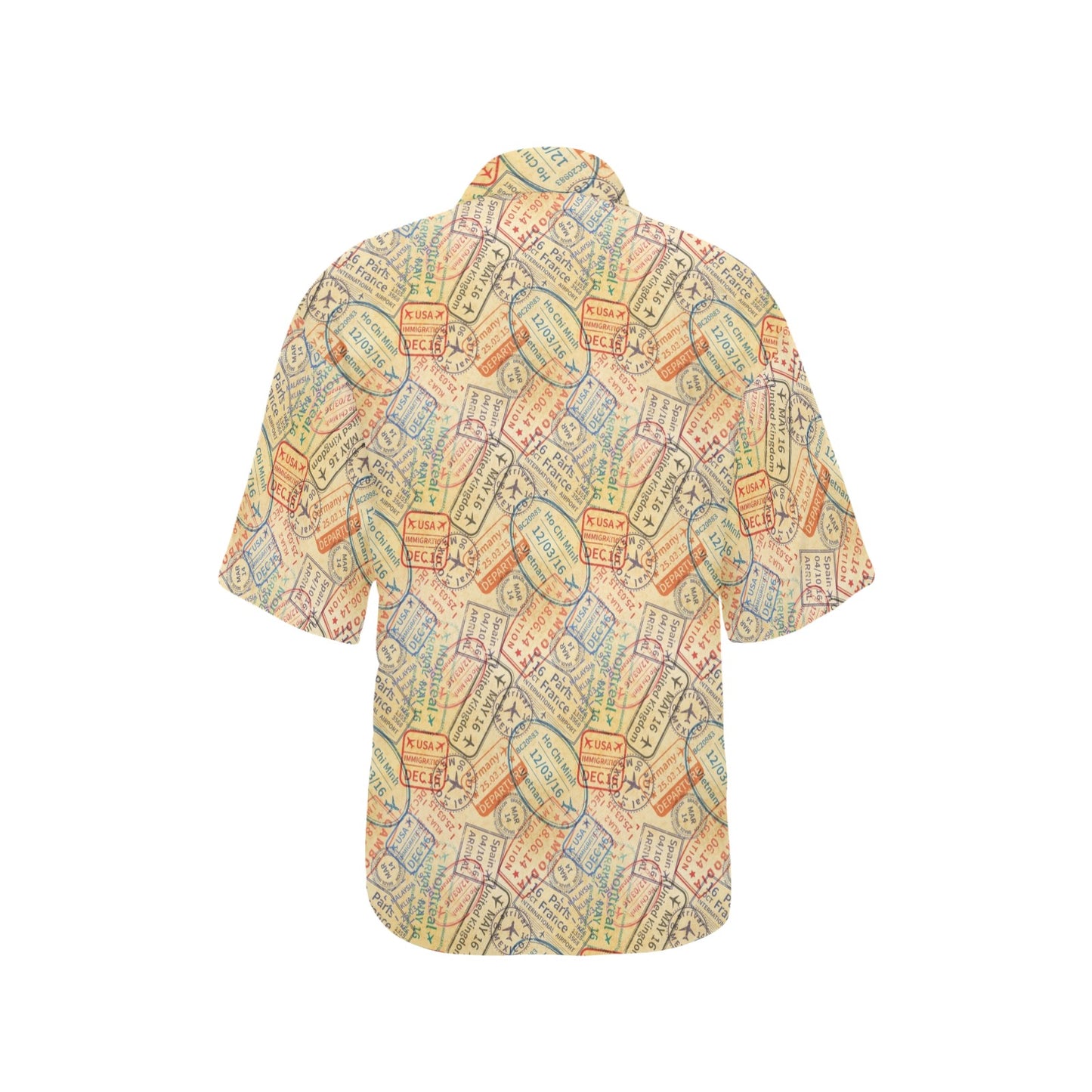 Travel Stamp Print Design LKS302 Women's Hawaiian Shirt