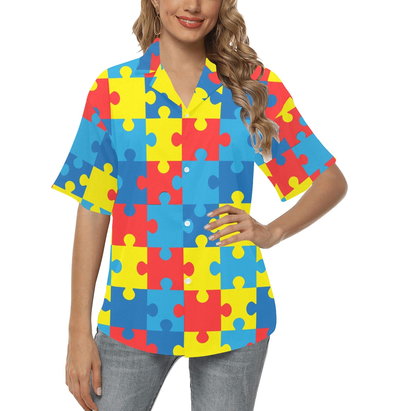 Autism Awareness Puzzles Design Print Women's Hawaiian Shirt